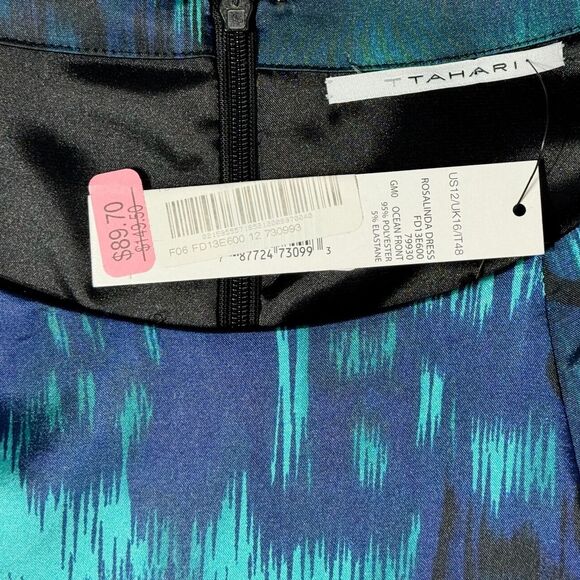 NWT $149 Tahari Rosalinda Midi Shift Dress Blue Black Teal Stretch Women Size 12 - Picture 6 of 12
